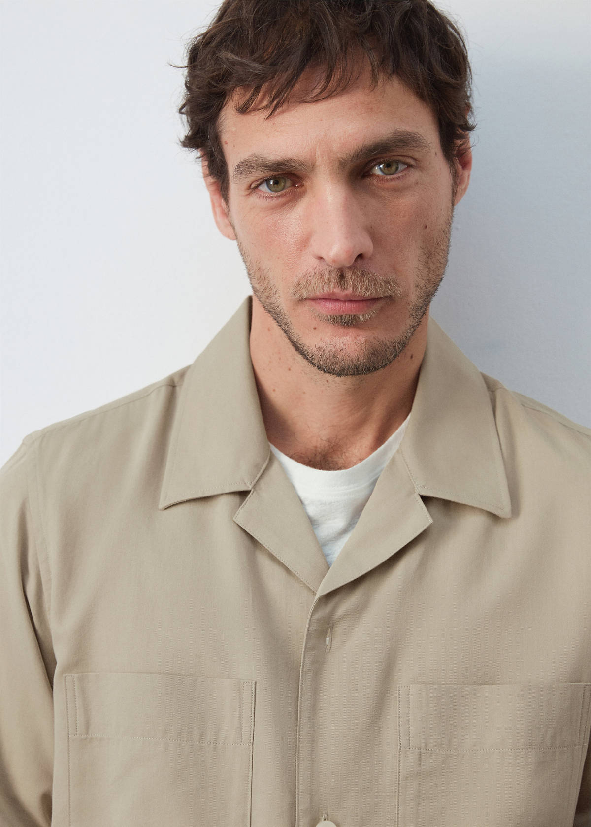 Bowling collar cotton shacket — Beige