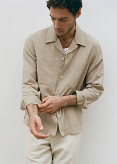 Bowling collar cotton shacket — Beige 10