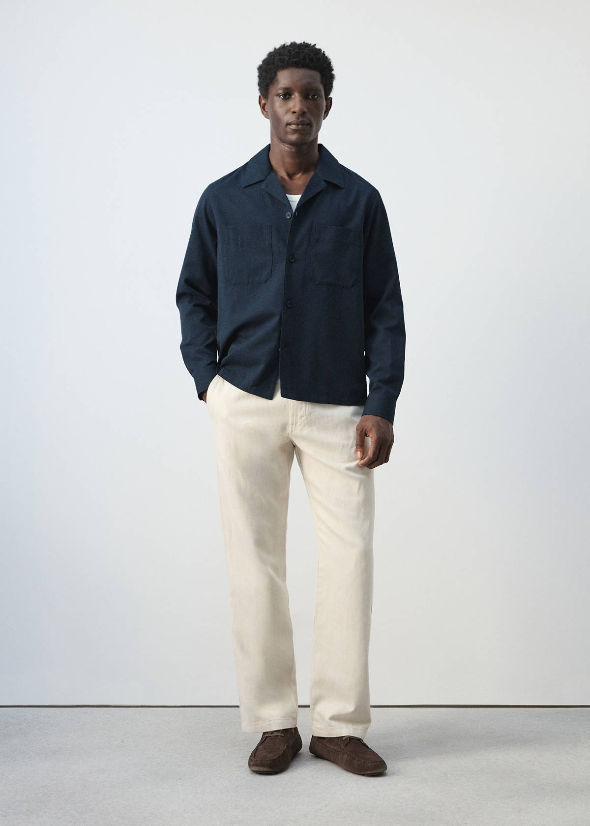 Bowling collar cotton shacket — Navy