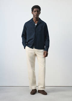 Bowling collar cotton shacket — Navy 2