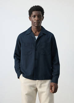 Bowling collar cotton shacket — Navy 1