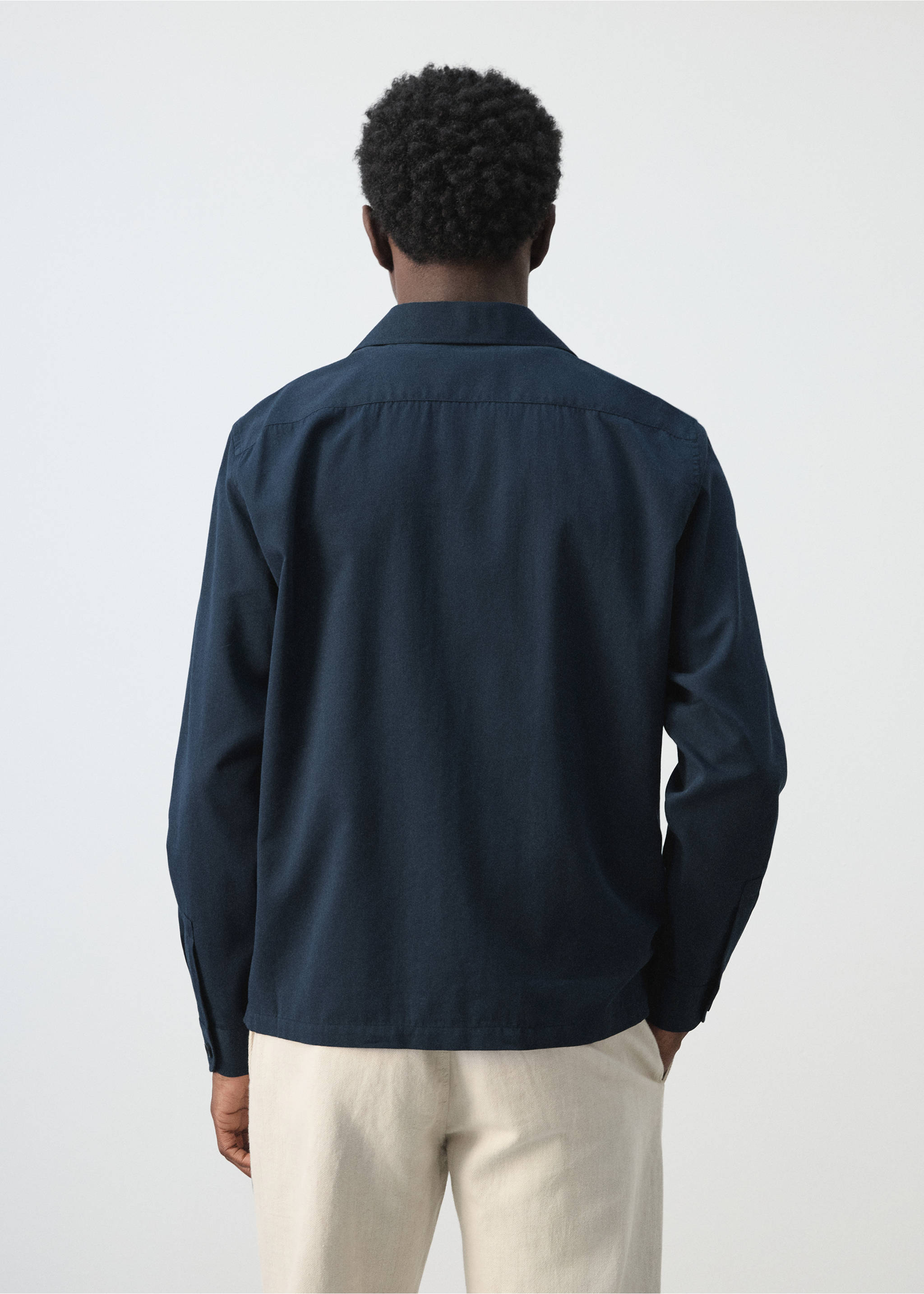 Bowling collar cotton shacket - Reverse of the article, Navy. Ref: 27046711-00.