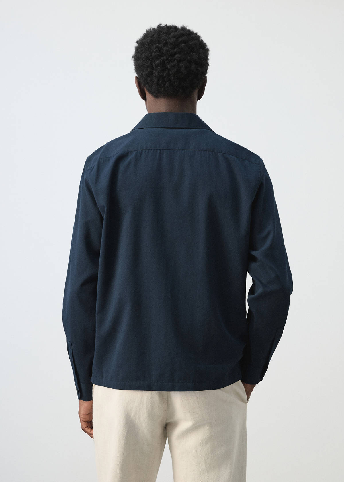 Bowling collar cotton shacket — Navy