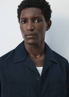 Bowling collar cotton shacket — Navy 4