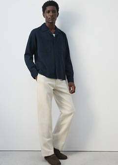 Bowling collar cotton shacket — Navy 7