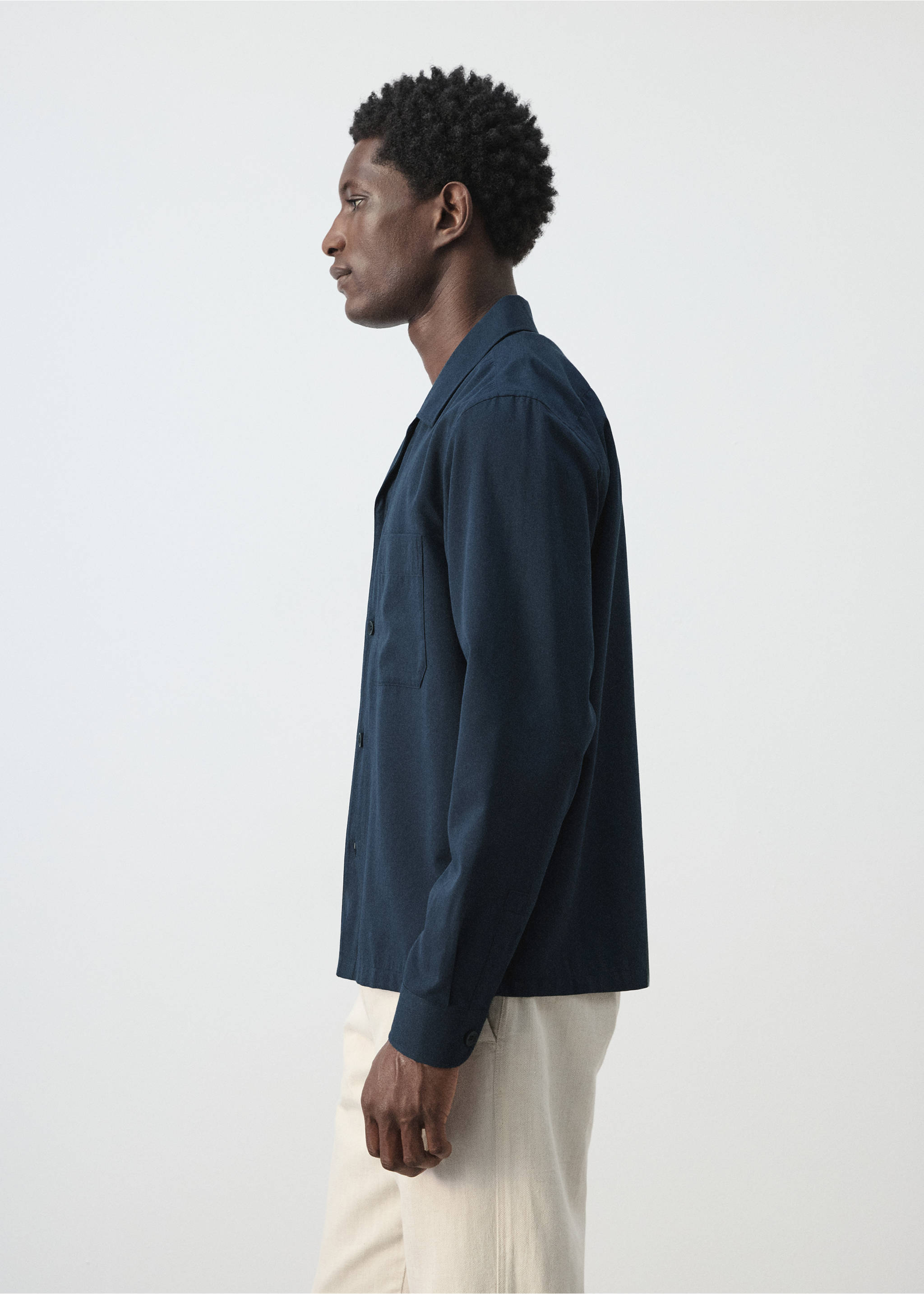 Bowling collar cotton shacket - Details of the article 2, Navy. Ref: 27046711-00.