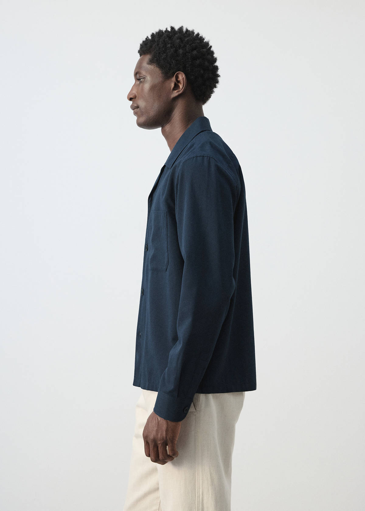 Bowling collar cotton shacket — Navy