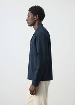 Bowling collar cotton shacket — Navy 5