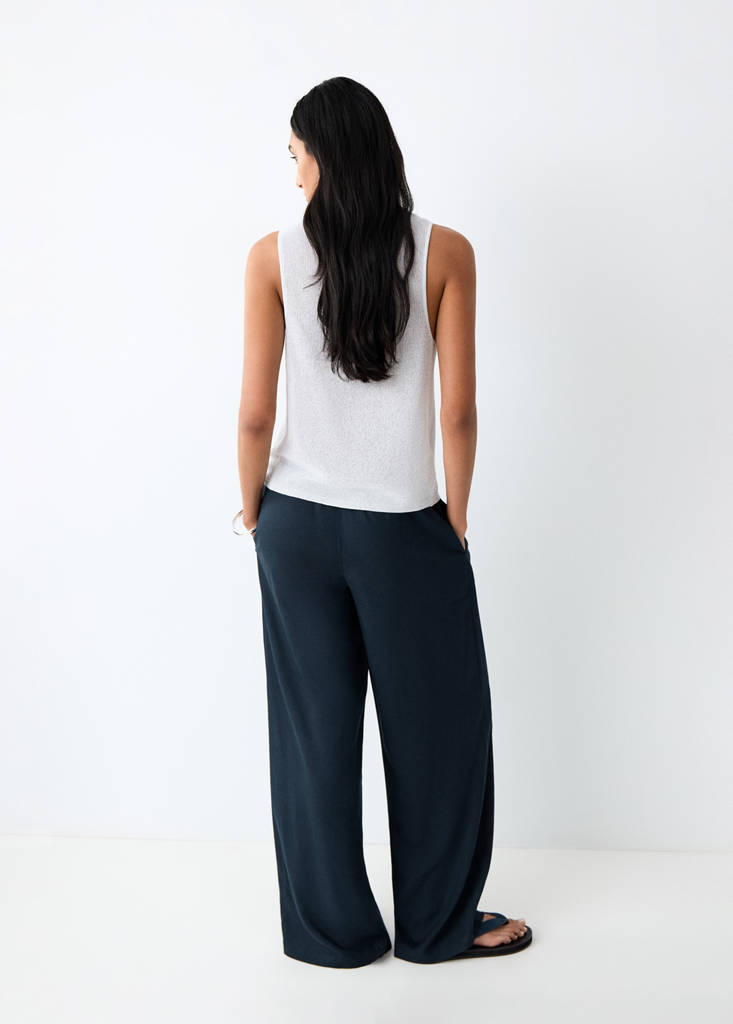 Straight linen-blend trousers — Navy