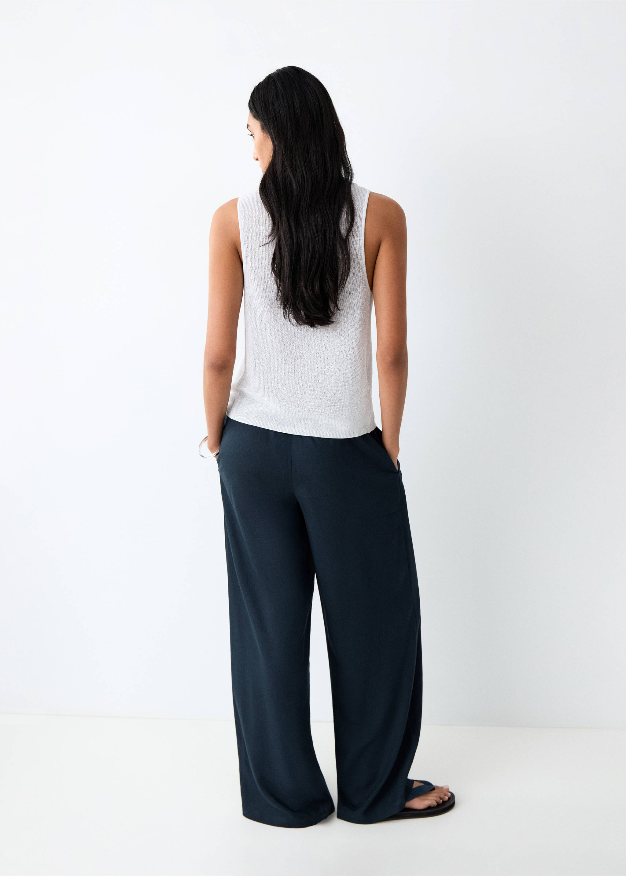 Straight linen-blend trousers - Reverse of the article, Navy. Ref: 27046715-00.