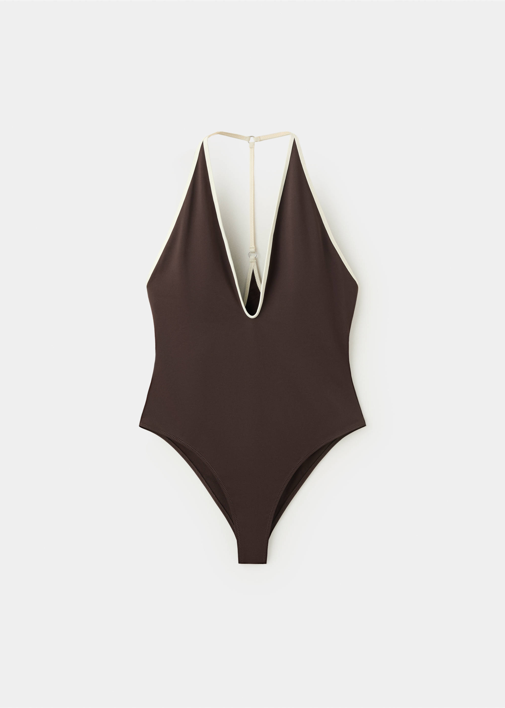 Купальник с V-образным вырезом и контрастной отделкой - Изделие без модели, Шоколадный. Ref: 27046719-00.