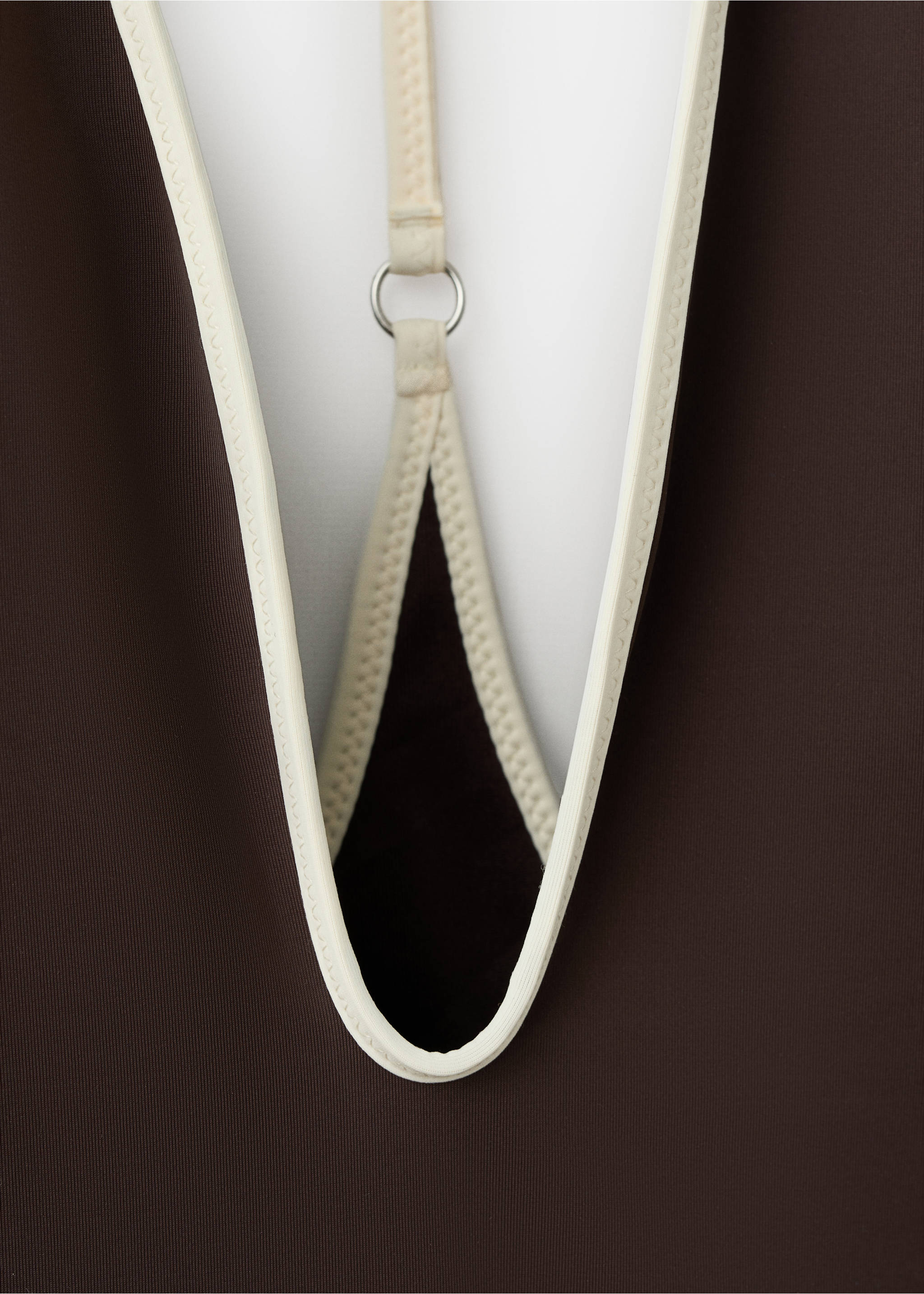 V-neck swimsuit with contrasting trim - Details of the article 8, Chocolate. Ref: 27046719-00.