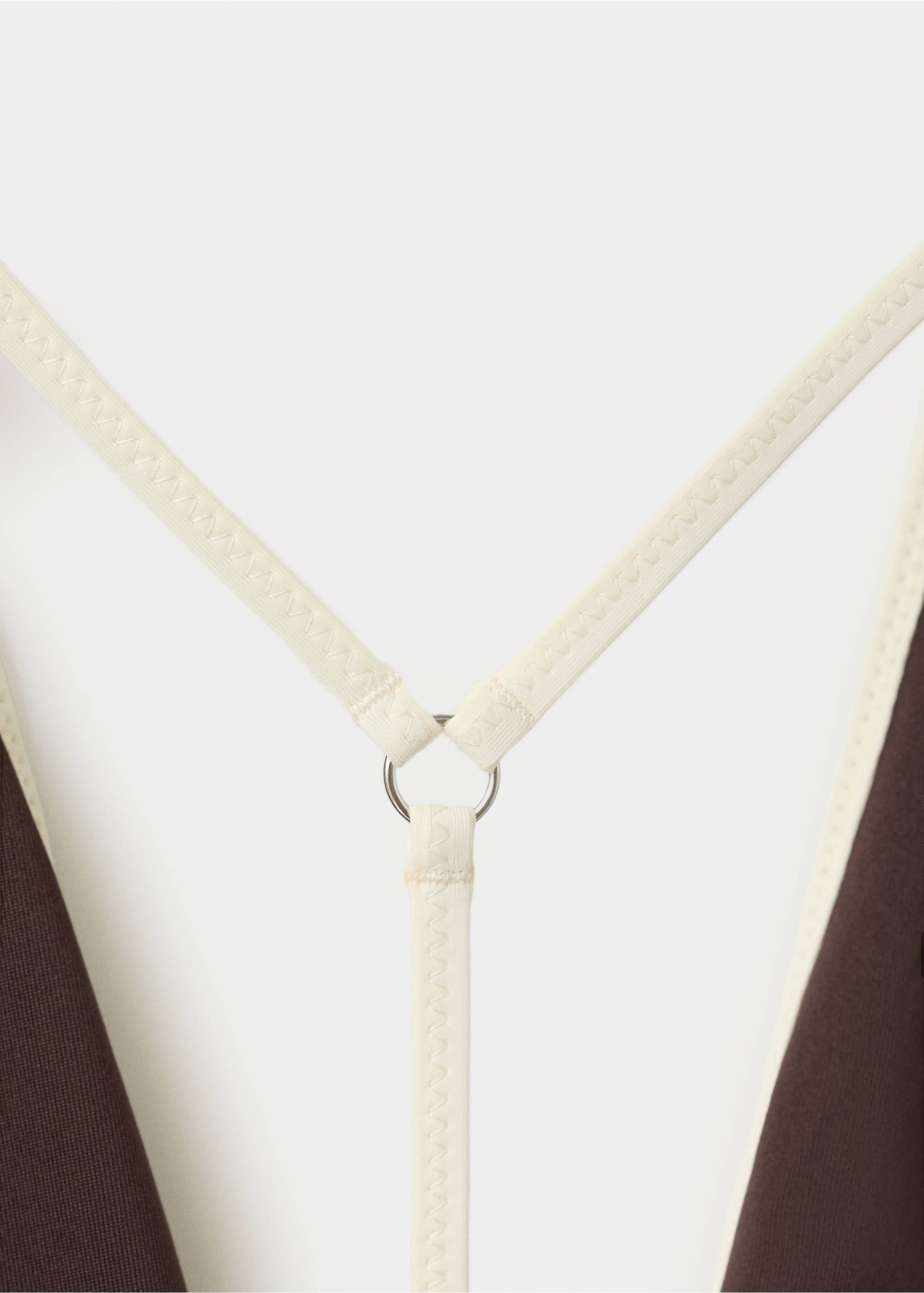 V-neck swimsuit with contrasting trim - Details of the article 0, Chocolate. Ref: 27046719-00.
