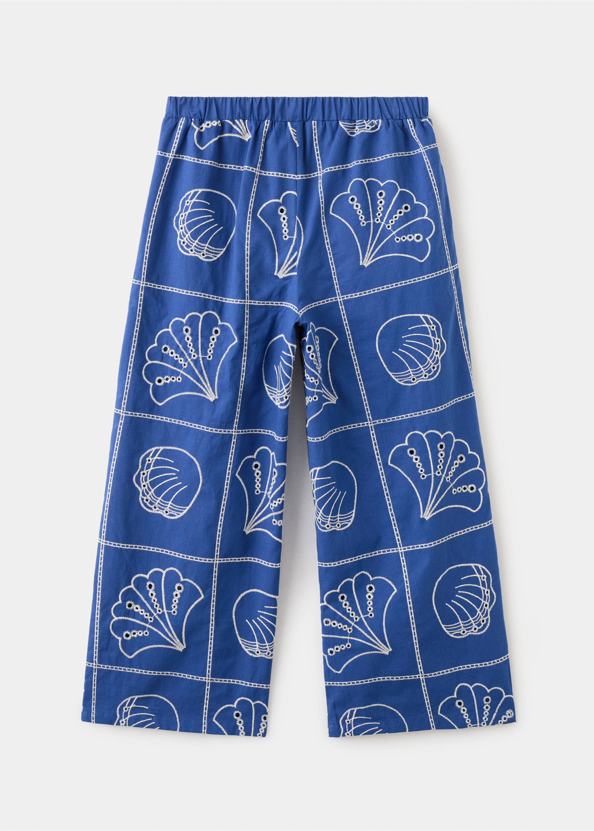 Pantalon coton brodé - Verso de l’article, Bleu électrique. Ref: 27046733-00.