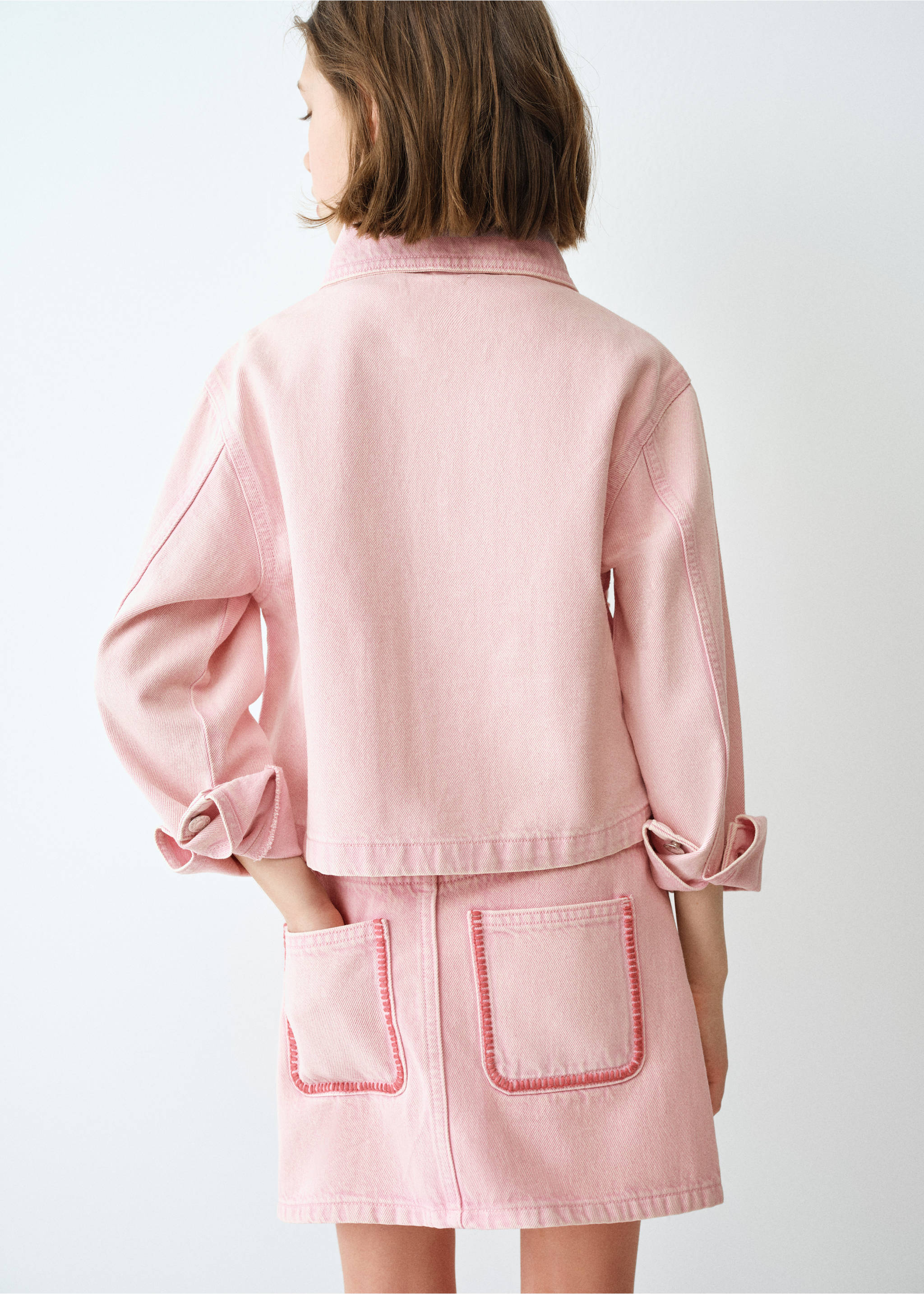 Denim skirt with embroidered details - Details of the article 1, Pink. Ref: 27046742-00.