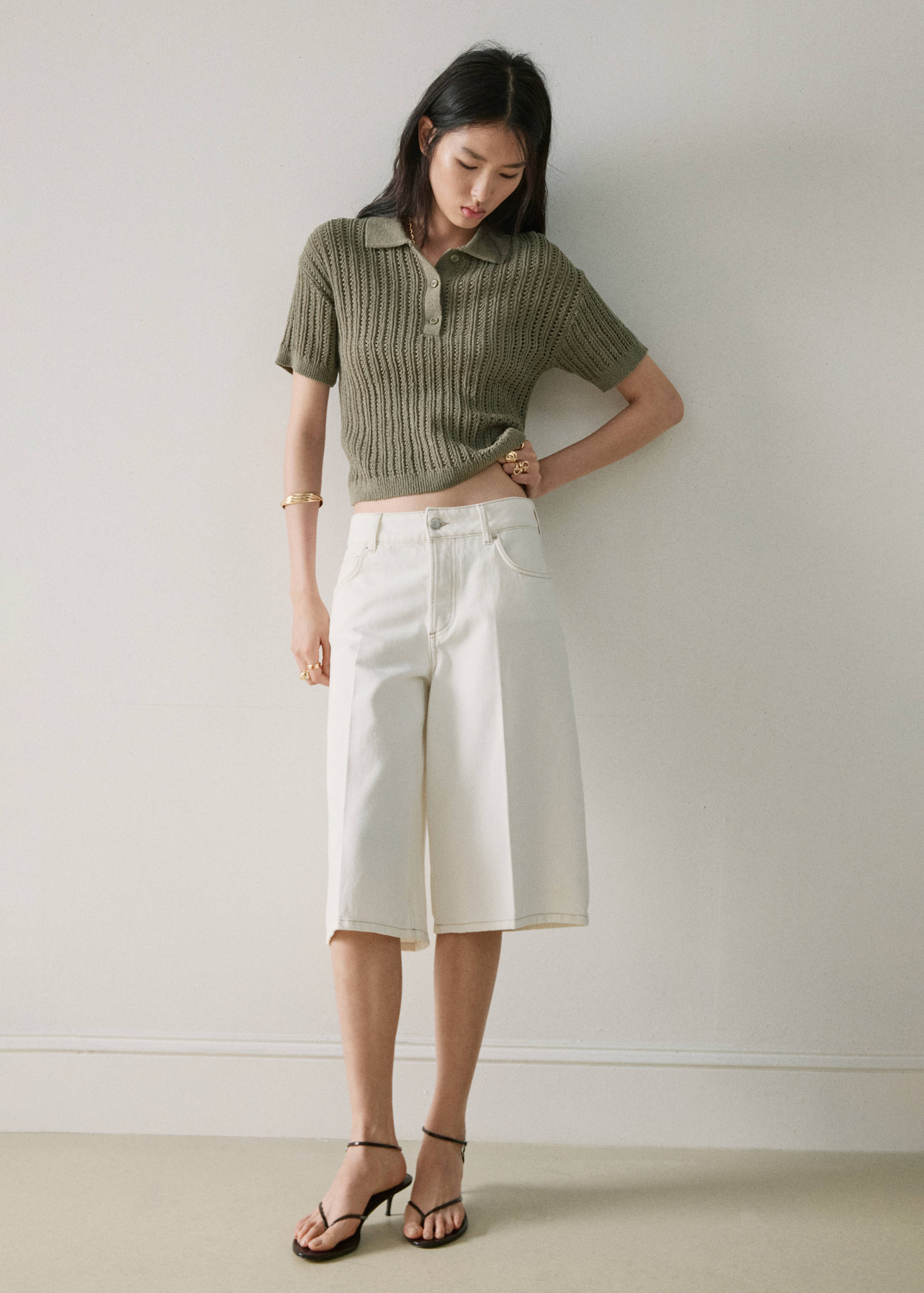 Jersey punto calado cuello polo - Plano general