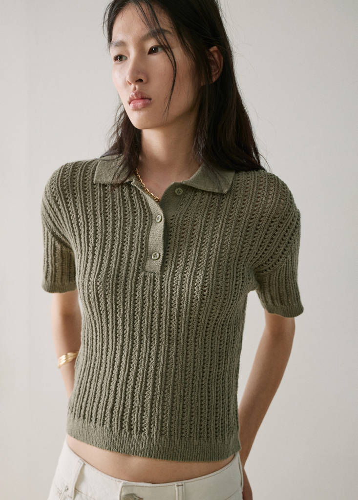 Openwork knitted polo-neck sweater - Women | MANGO Canada