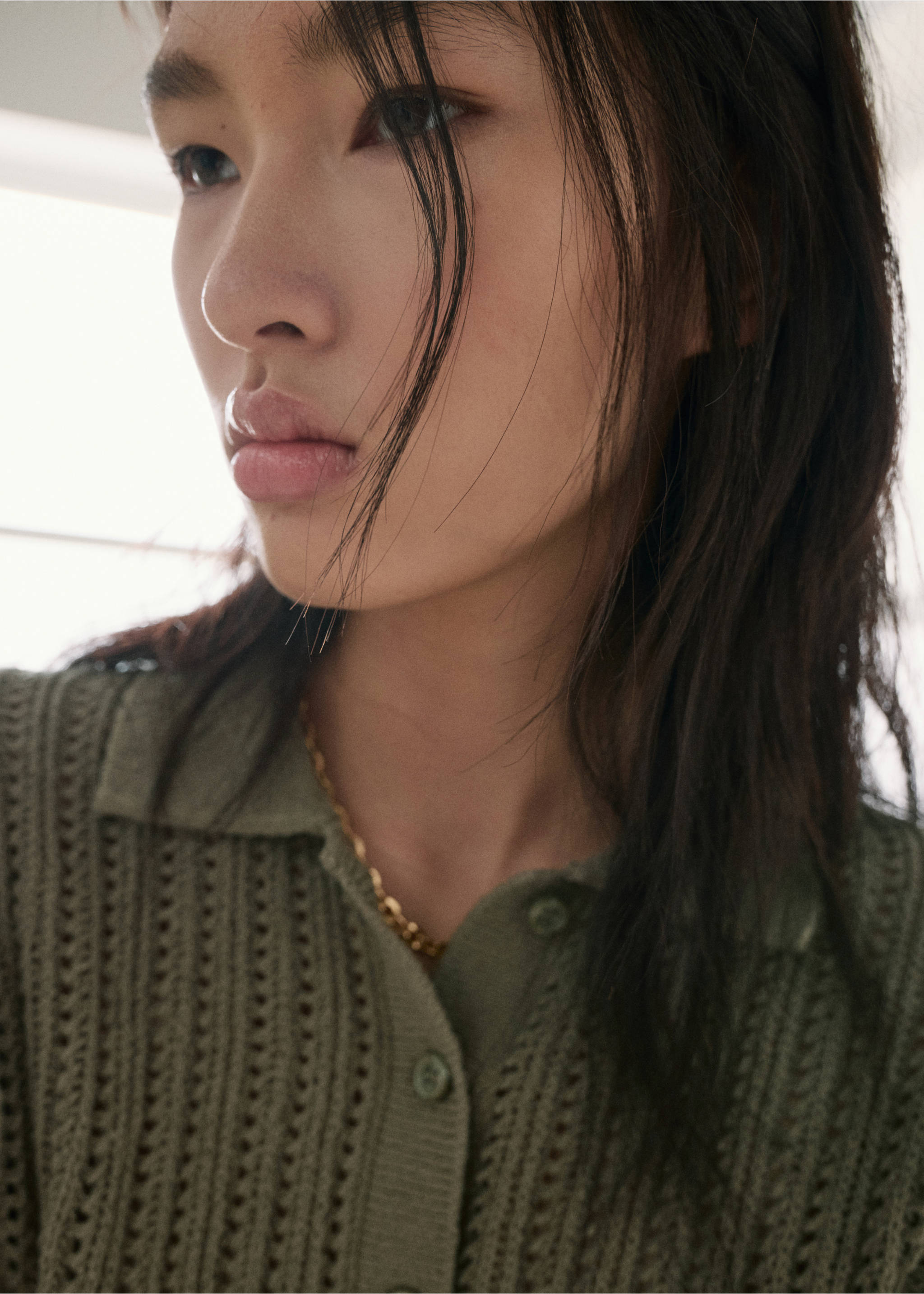 Jersey punto calado cuello polo - Detalle del artículo 1, Khaki. Ref: 27047138-00.