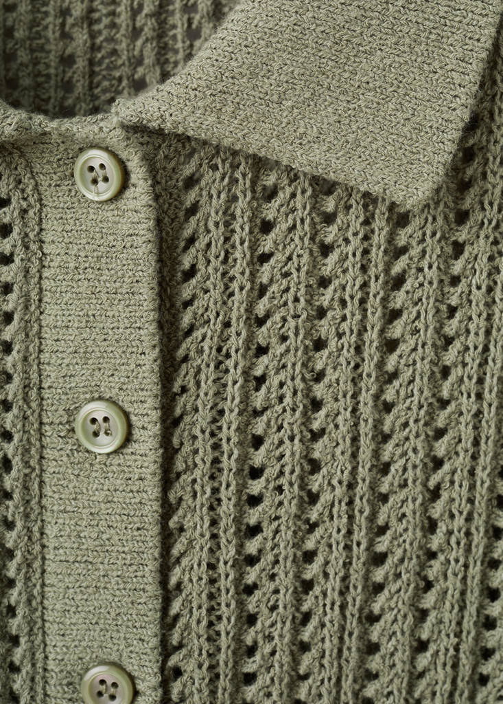 Openwork knitted polo-neck sweater — Khaki