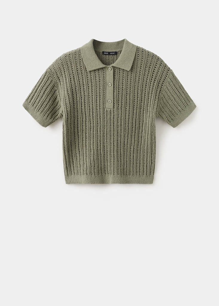 Openwork knitted polo-neck sweater — Khaki