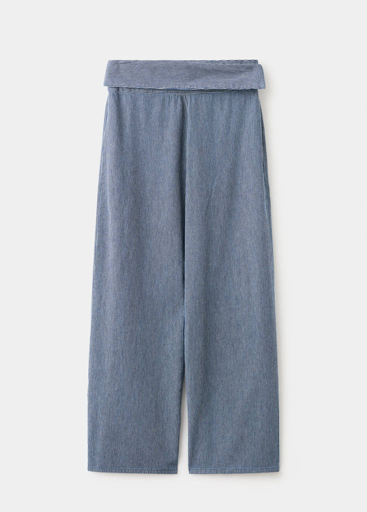 Wide leg striped jeans with rolled-up waist — Dark Blue