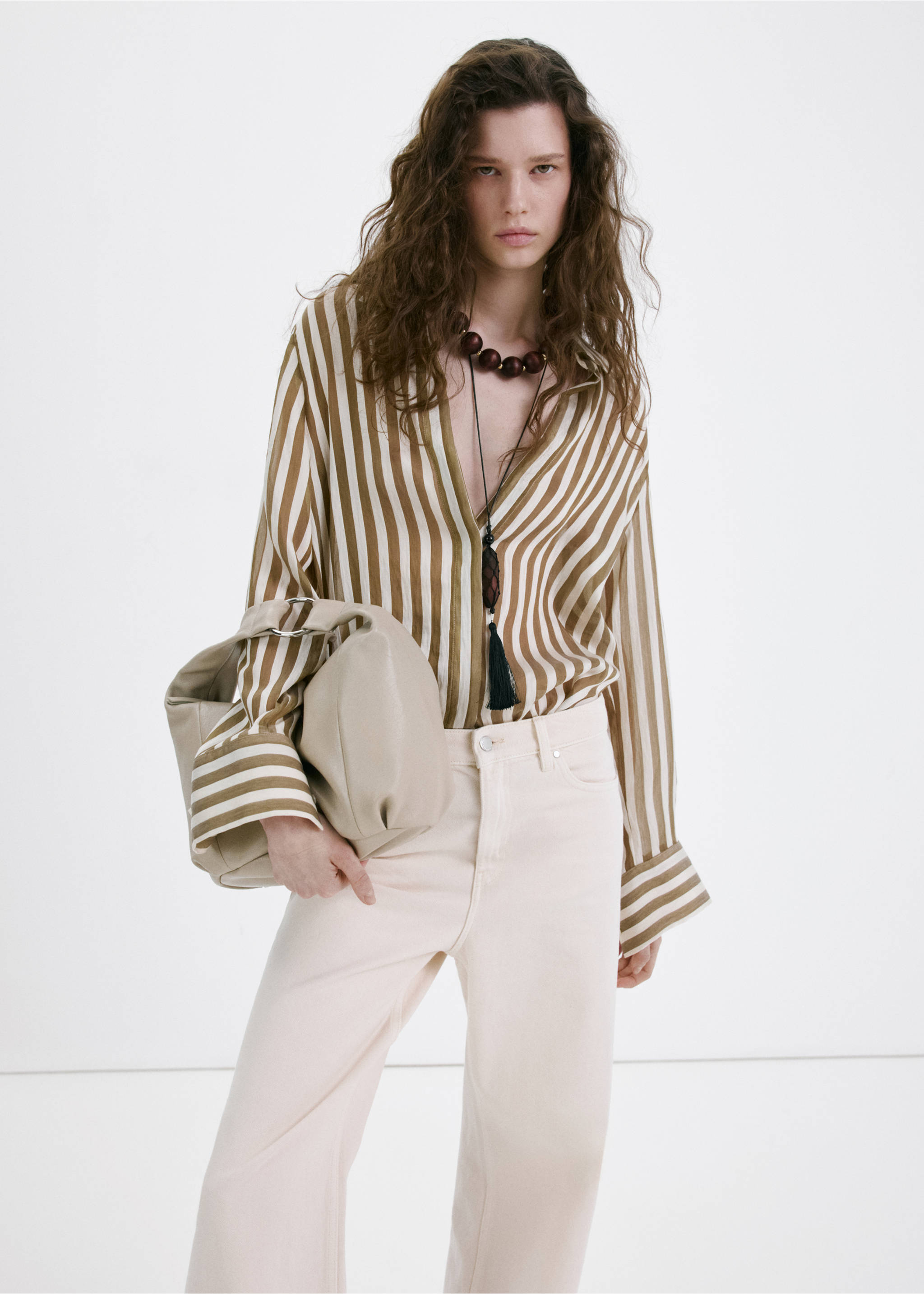 Jeans wide leg tiro medio - Detalle del artículo 1, Blanco roto. Ref: 27047140-00.