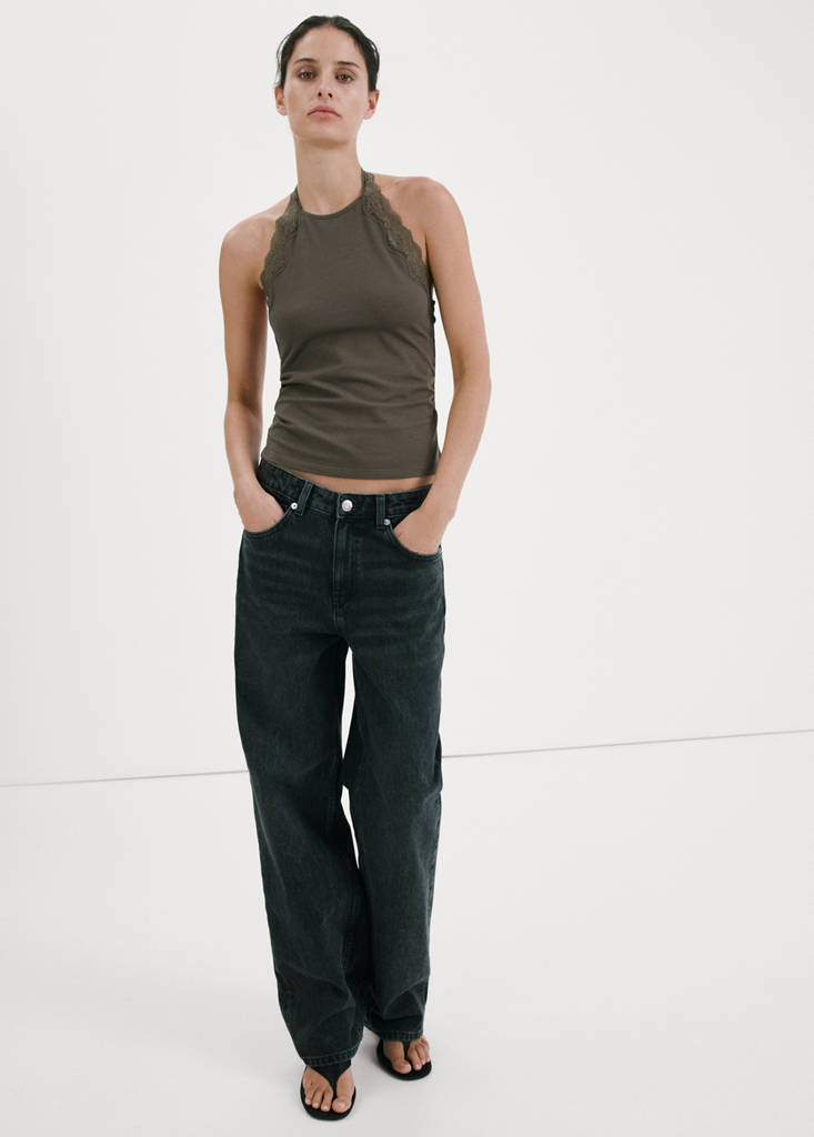 Lace trim top — Medium Brown