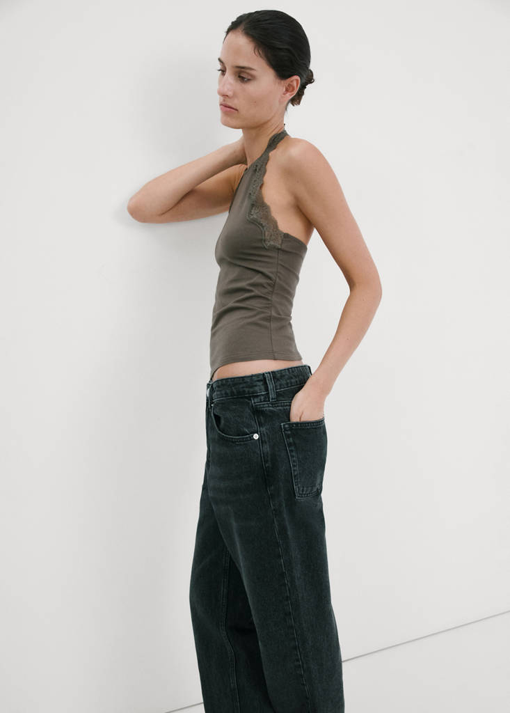 Lace trim top — Medium Brown