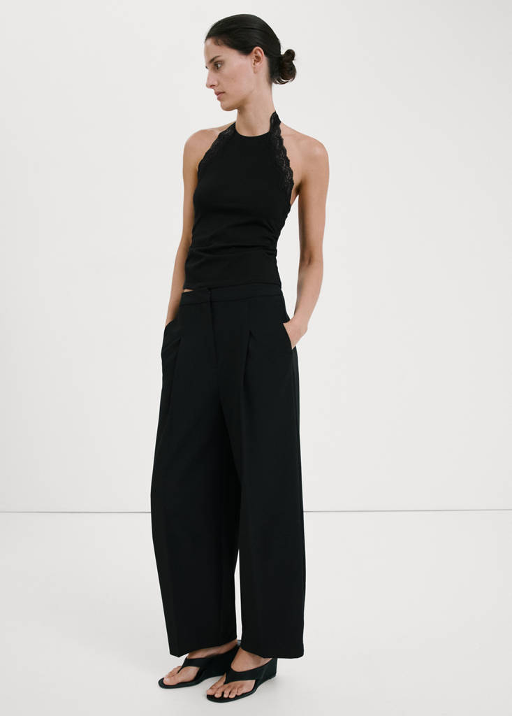 Lace trim top — Black