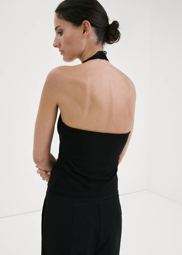 Lace trim top — Black