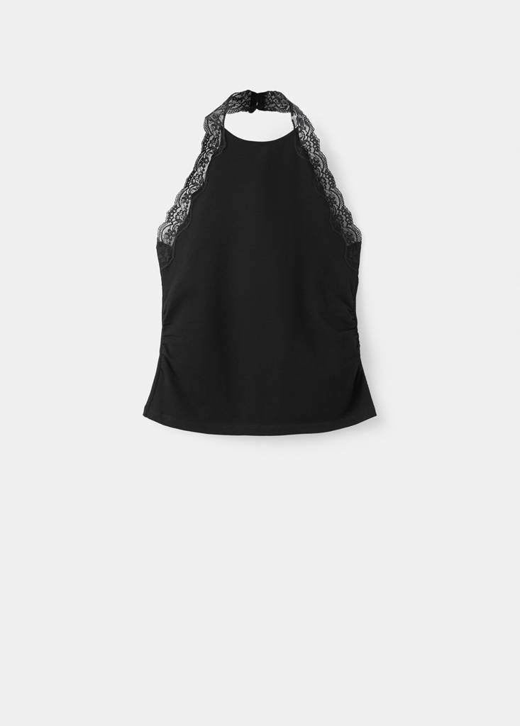 Lace trim top — Black