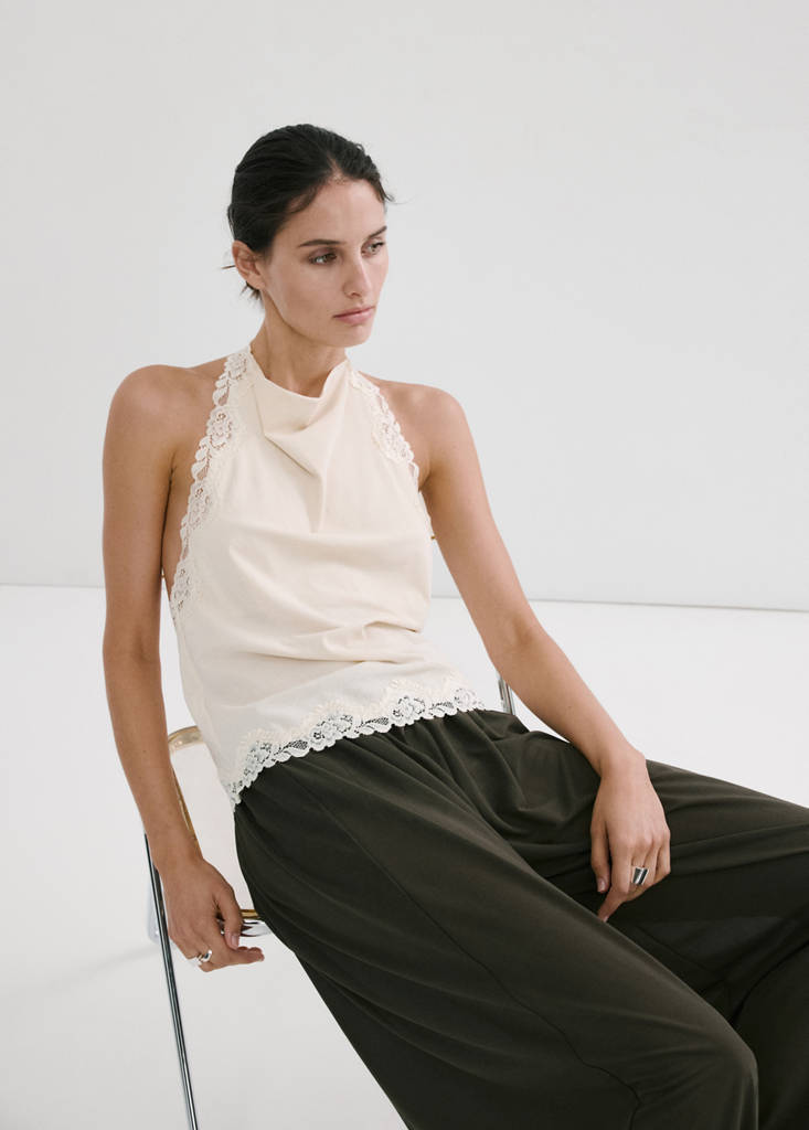 Lace halter neck top — Ecru