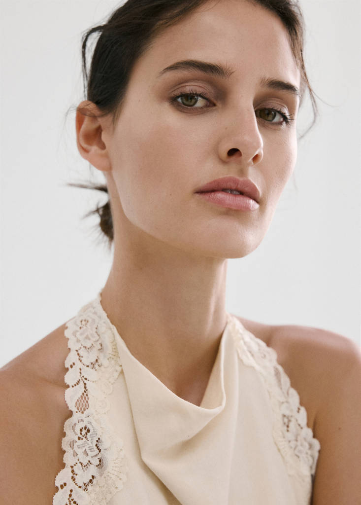 Lace halter neck top — Ecru