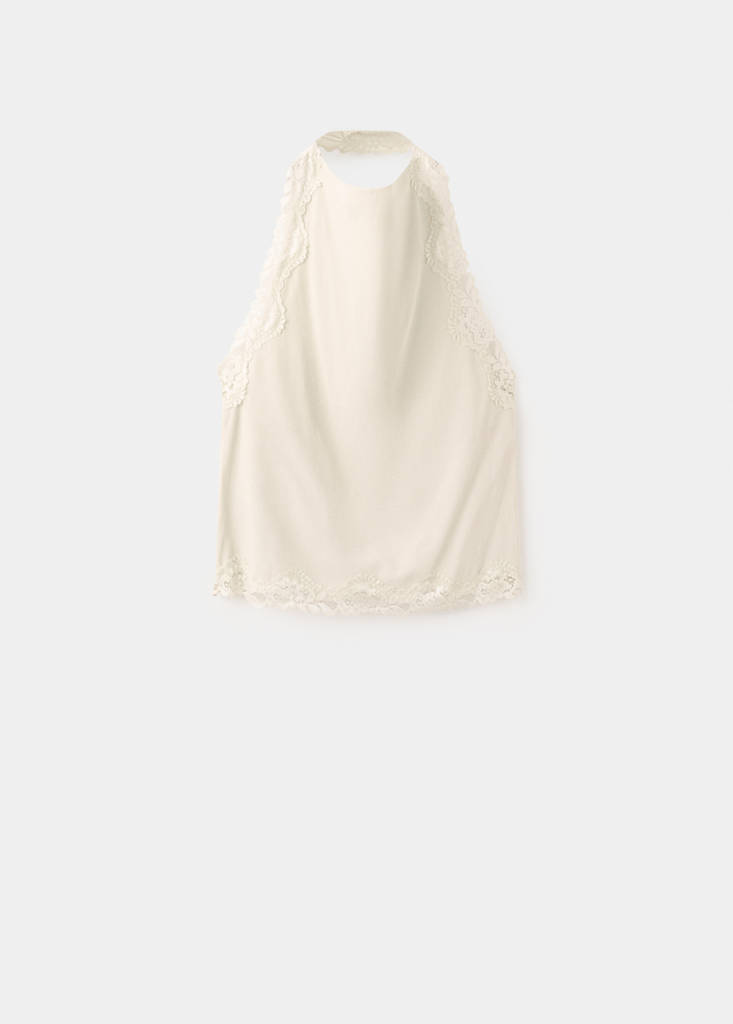 Lace halter neck top — Ecru