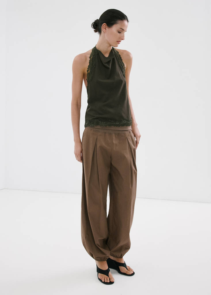 Lace halter neck top — Khaki