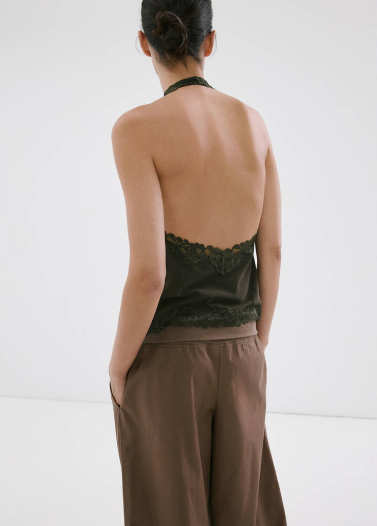 Lace halter neck top — Khaki