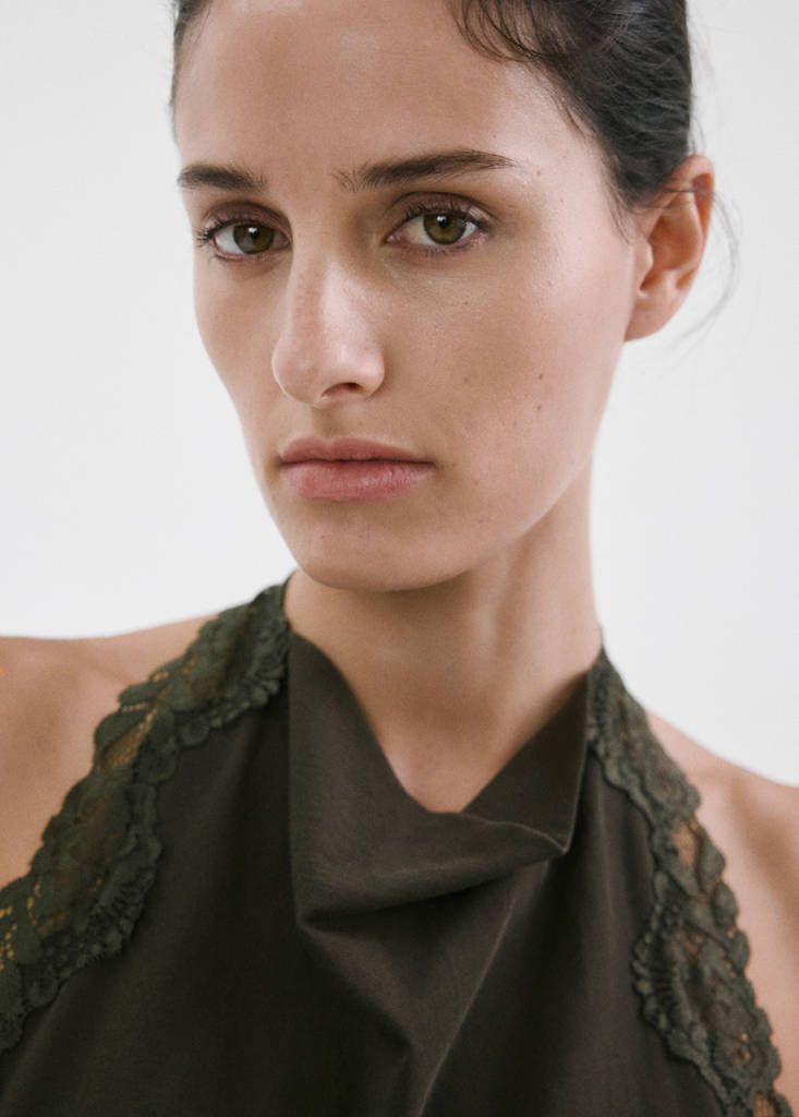 Lace halter neck top — Khaki