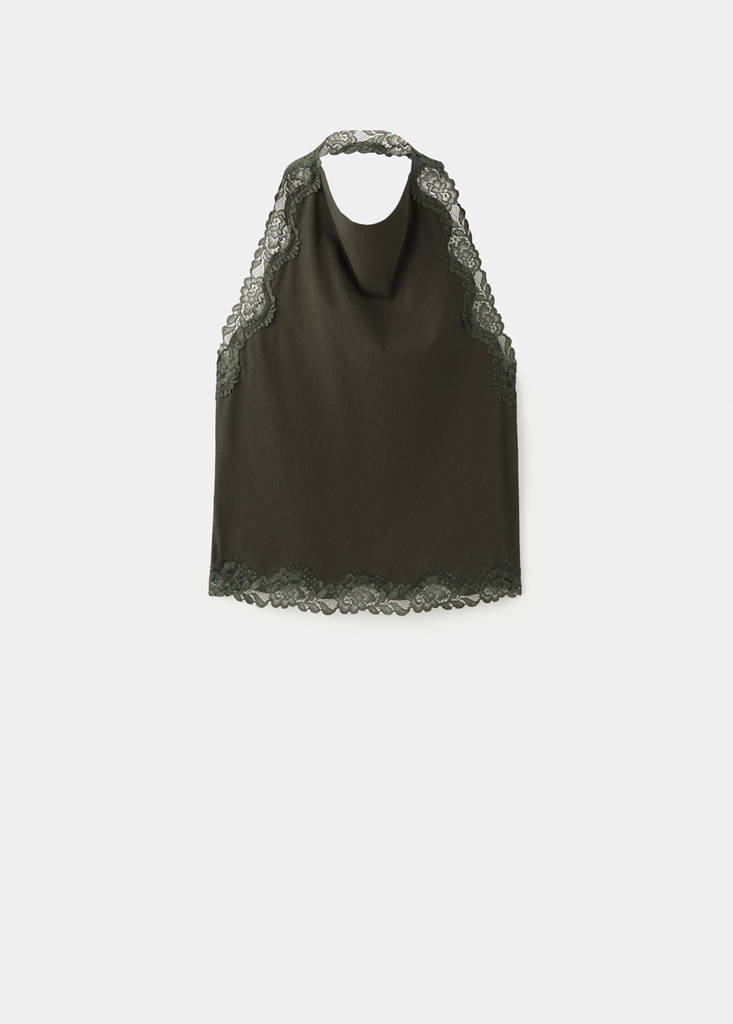 Lace halter neck top — Khaki