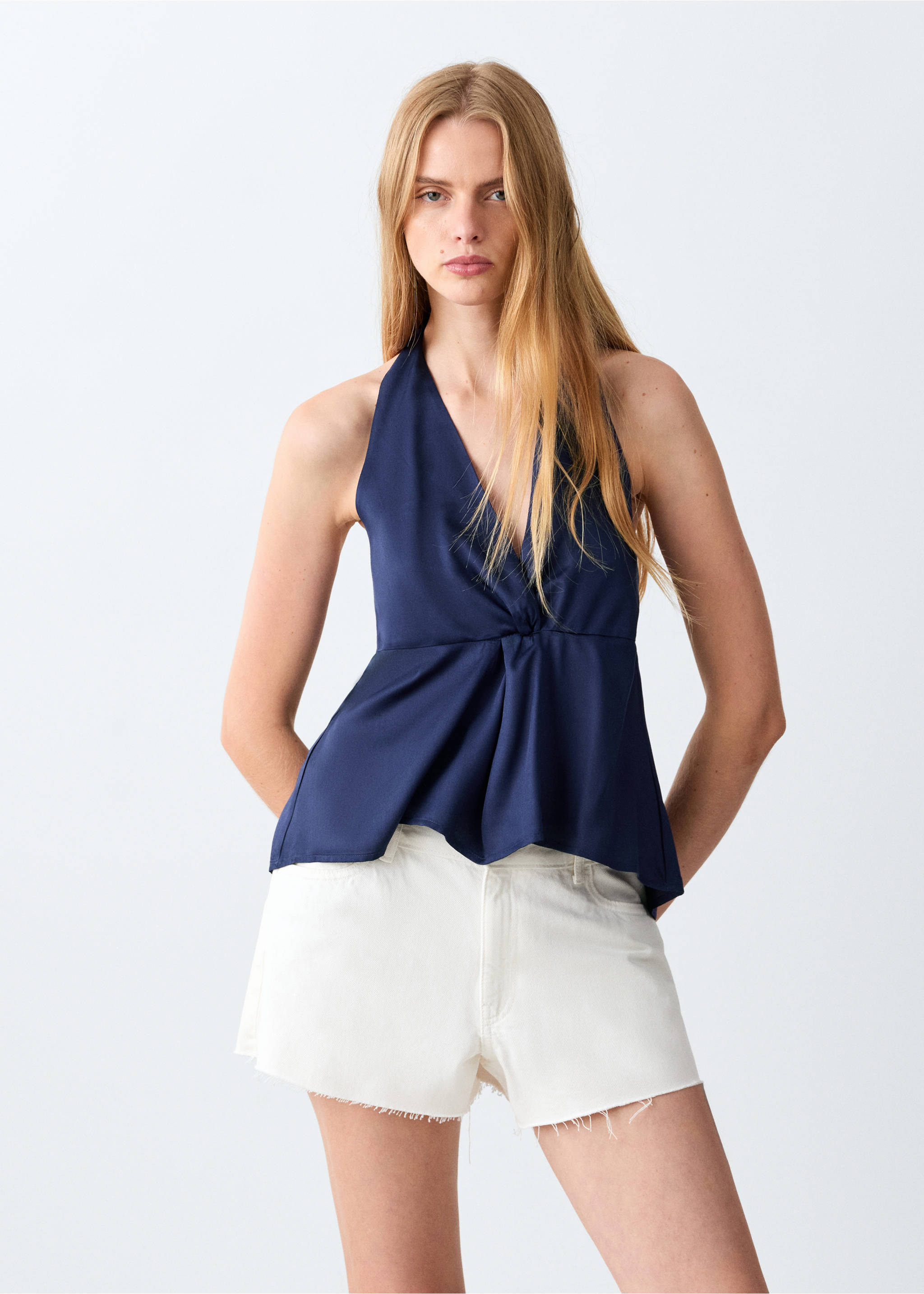 Halter top with open back - Medium plane, Dark Navy. Ref: 27047143-00.