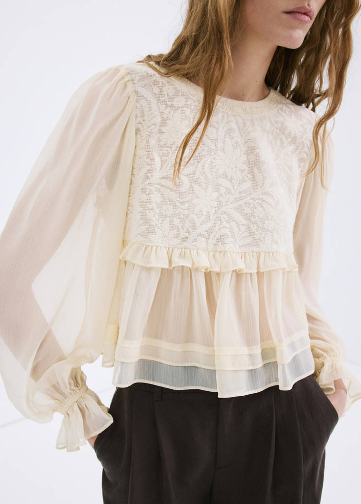 Lace contrast shirt — Yellow