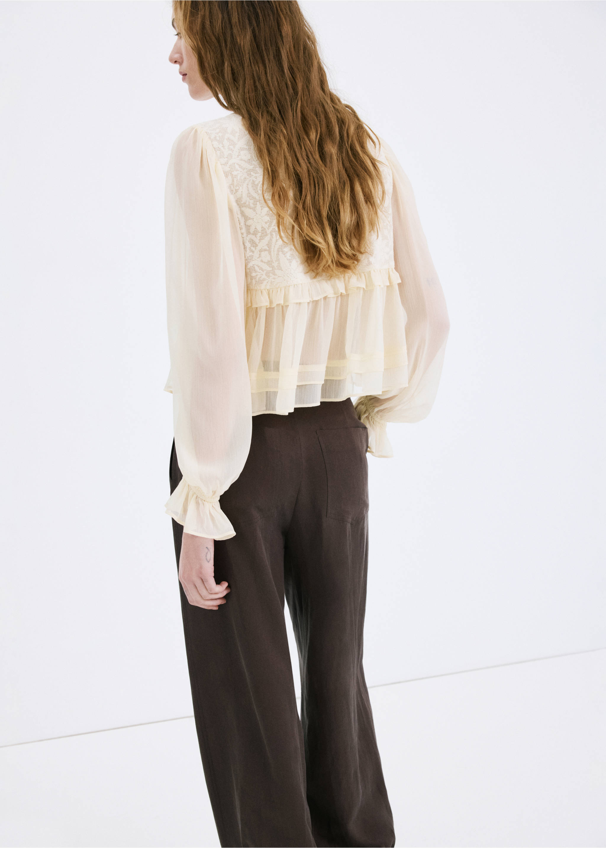 Lace contrast shirt - Reverse of the article, Yellow. Ref: 27047146-00.
