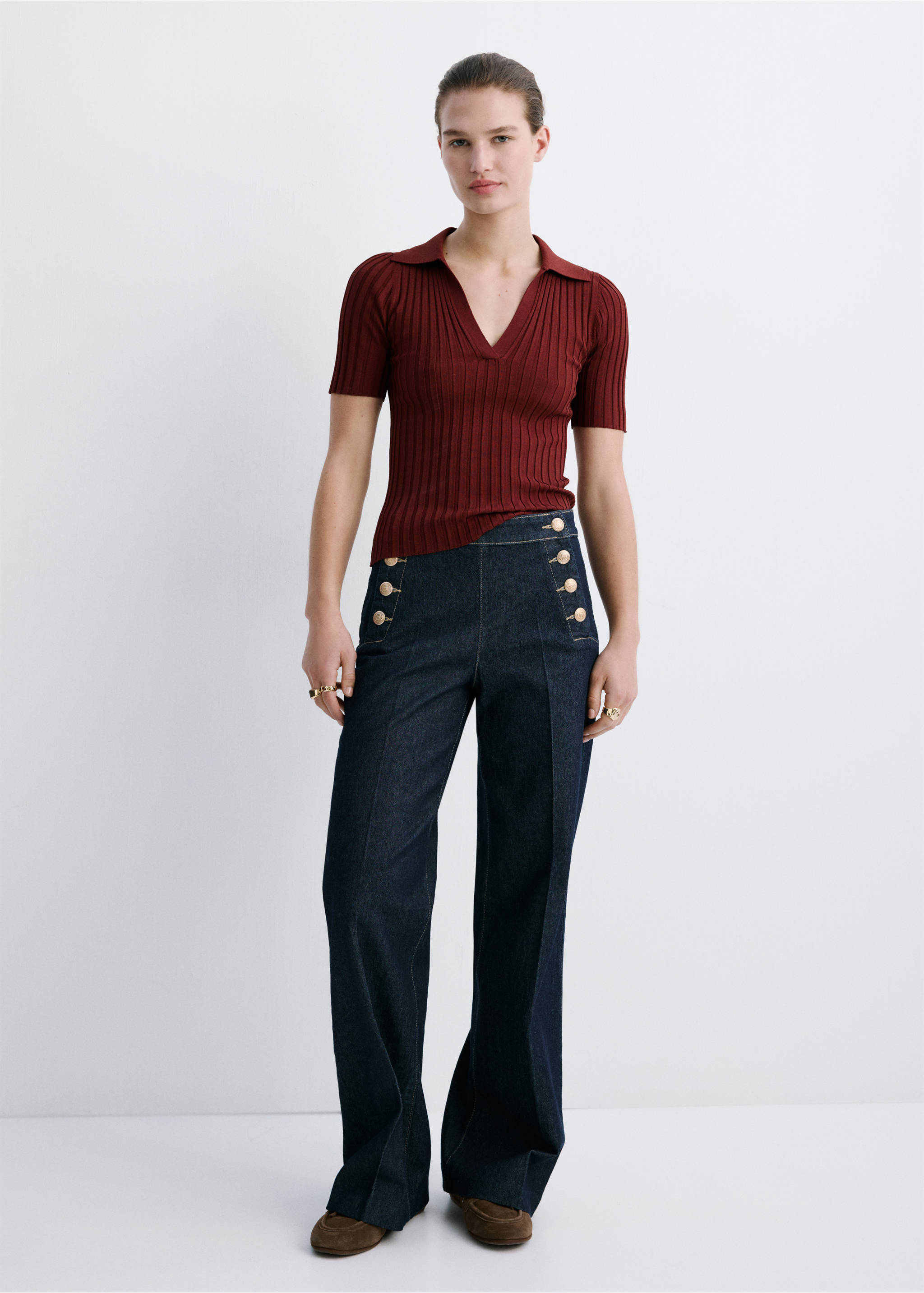Wide-leg jeans with side buttons - General plane, Open Blue. Ref: 27047152-00.