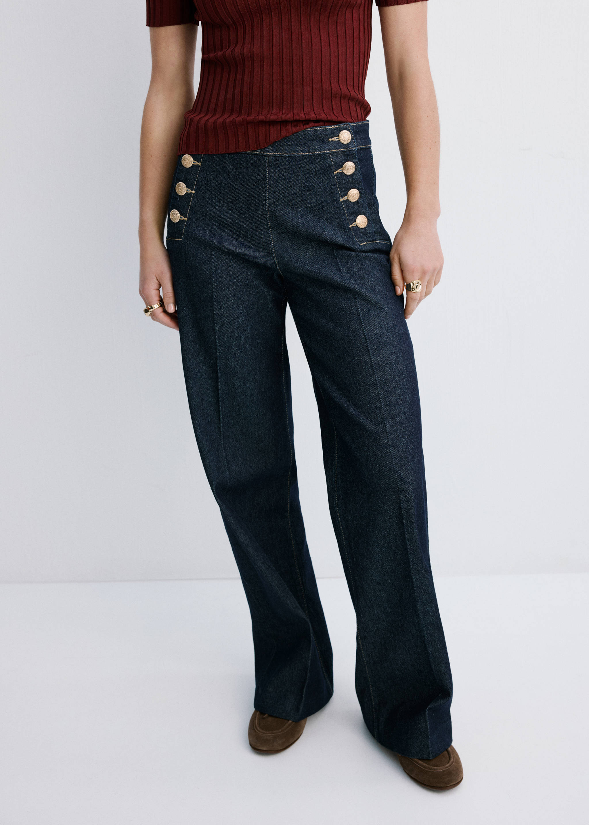 Wide-leg jeans with side buttons - Medium plane