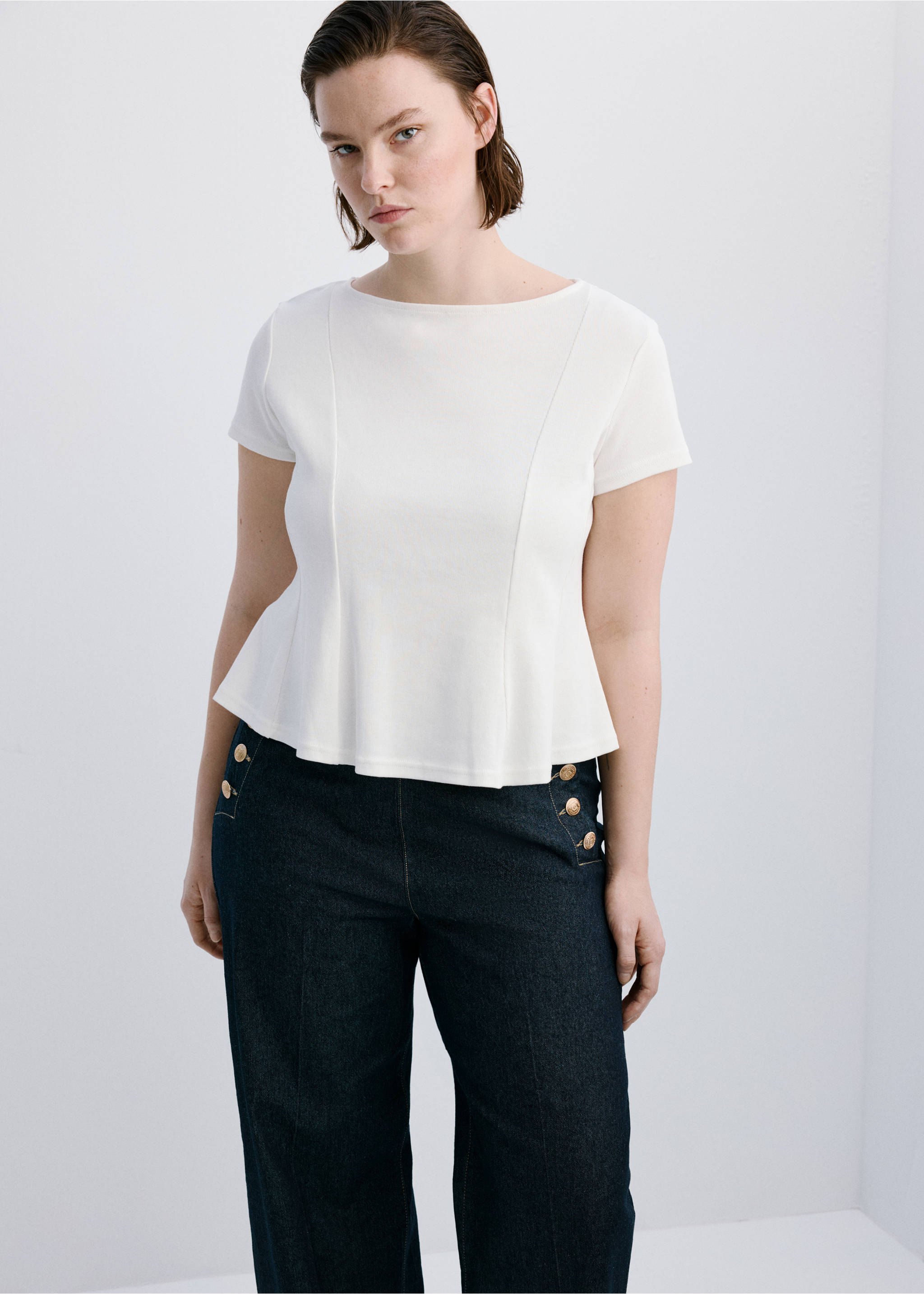 Wide-leg jeans with side buttons - Details of the article 5, Open Blue. Ref: 27047152-00.