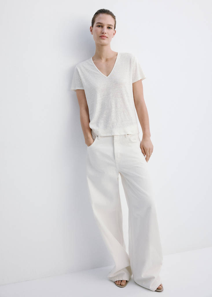 V-neck linen t-shirt — Off White