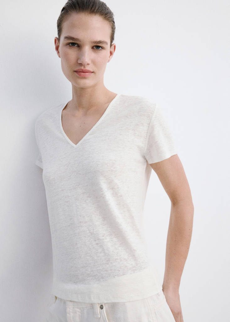 V-neck linen t-shirt — Off White