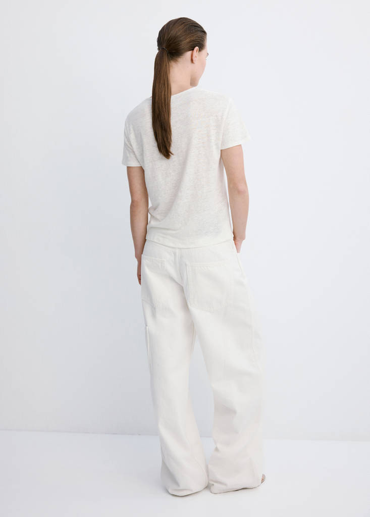 V-neck linen t-shirt — Off White
