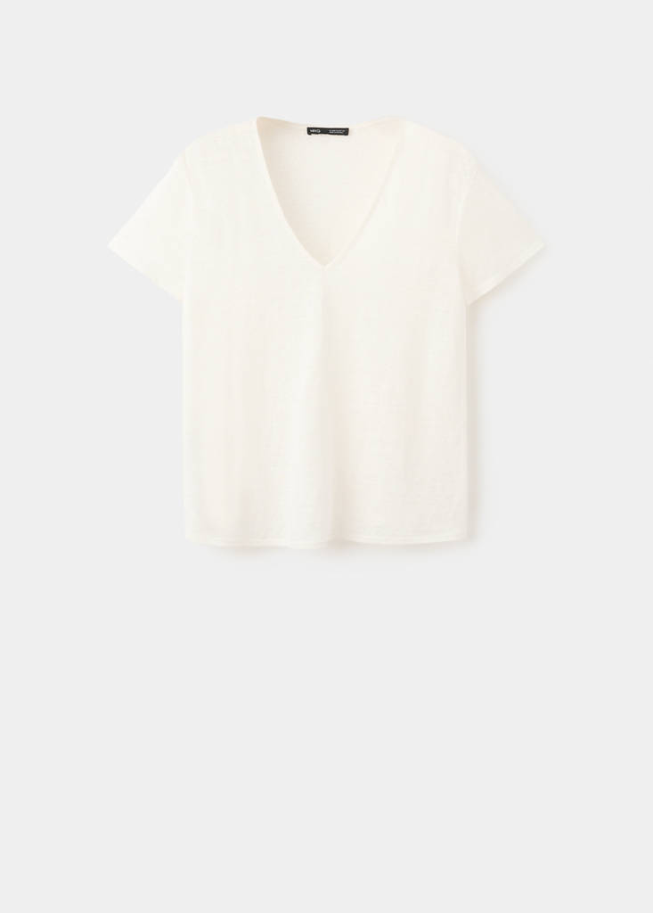 V-neck linen t-shirt — Off White