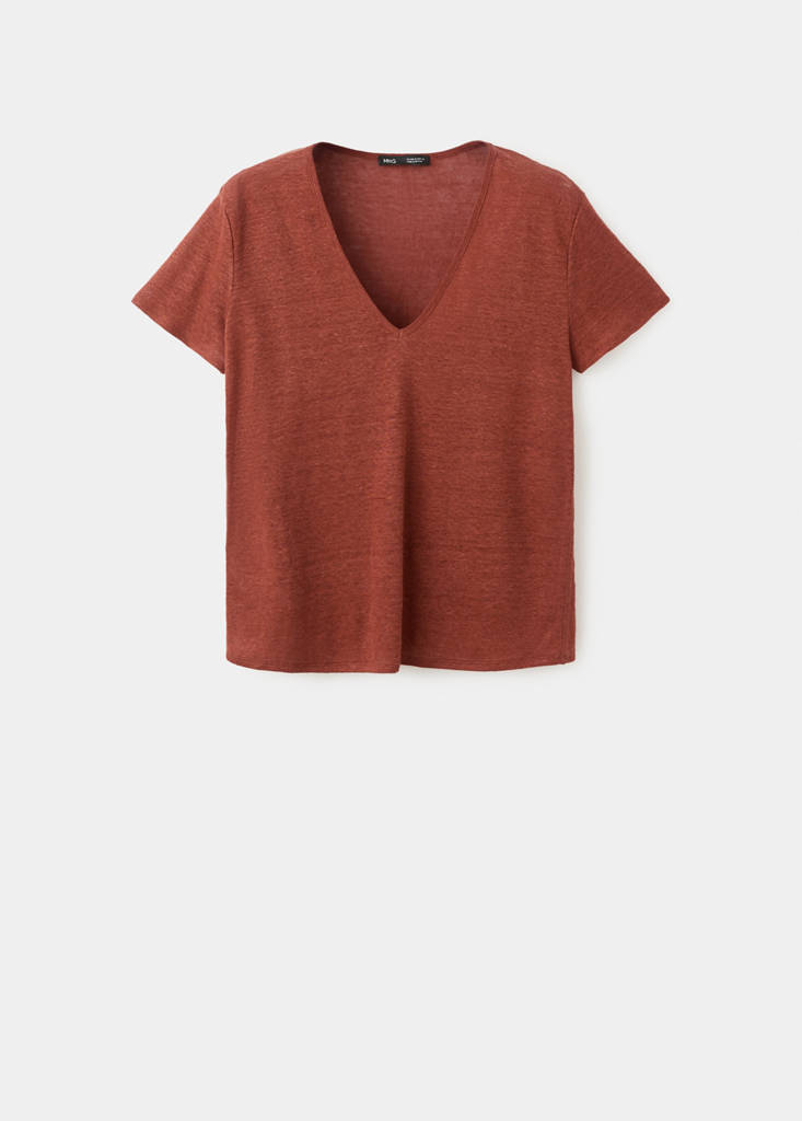 V-neck linen t-shirt — Russet