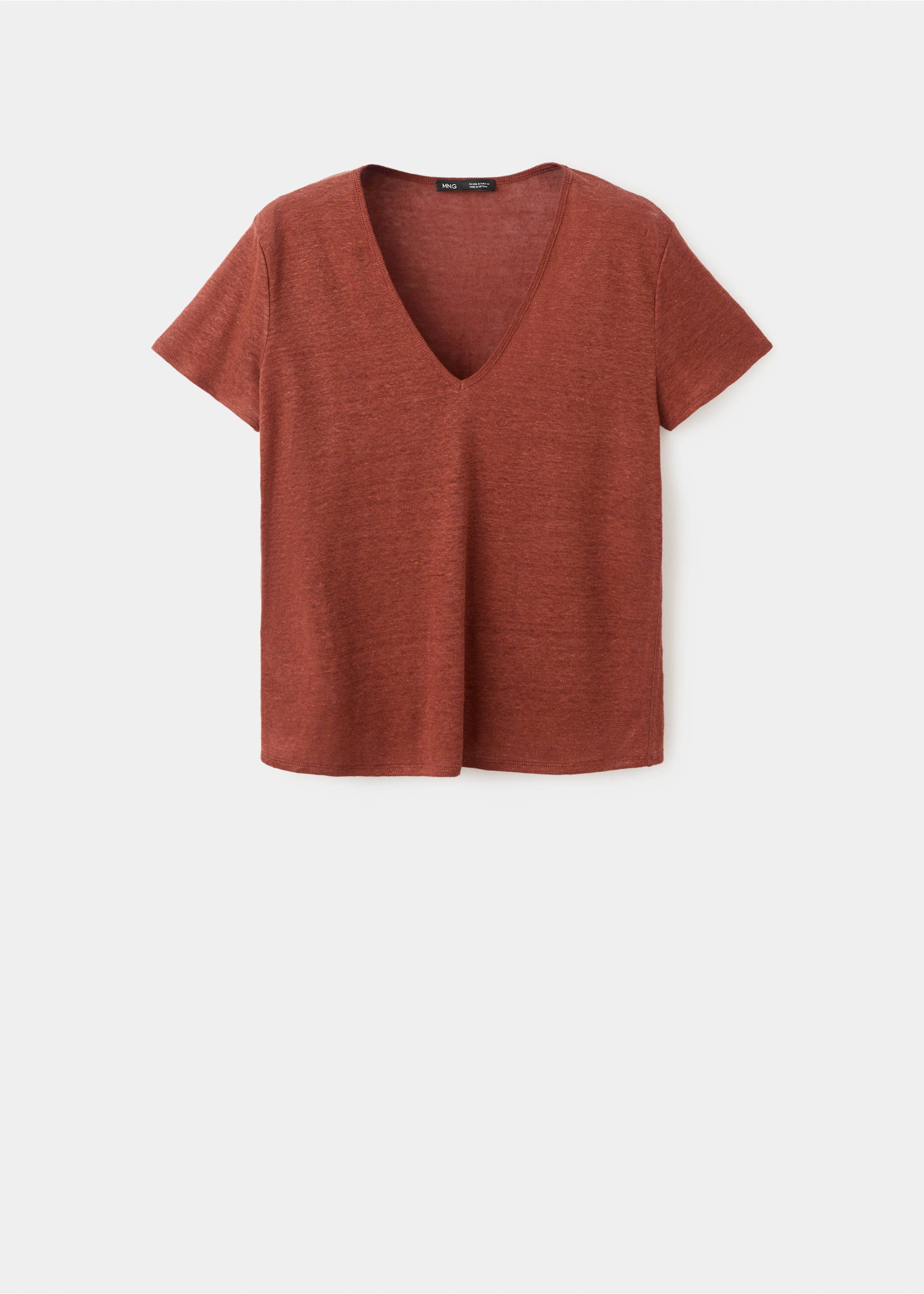 V-neck linen t-shirt - Article without model, Russet. Ref: 27047153-00.